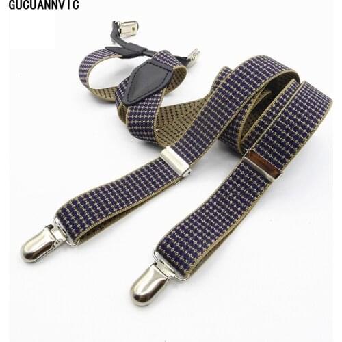 Fashion suit Small squares of black and Dark Khaki mix of retro Suspenders Nostalgic classics mens braces