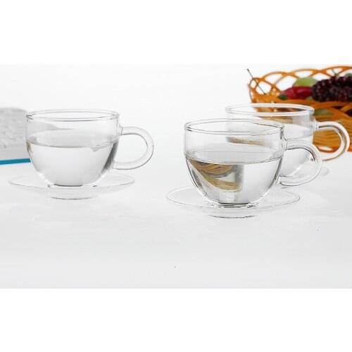 Free shipping teacups and saucer sets, heat-resistant clear coffee tea cups