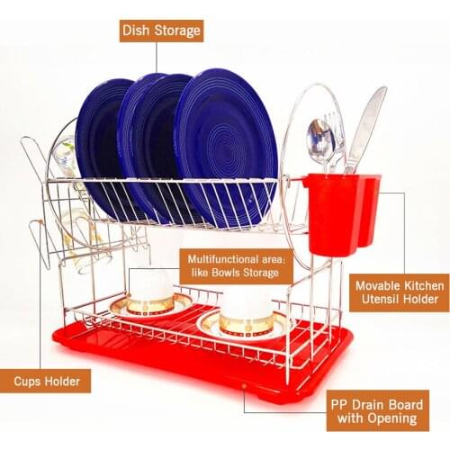 New Dish Drying Rack for Kitchen Rustproof with Dish Rack Cup Holder Drainboard Set Large Capacity Removable Detachable 2 Tier