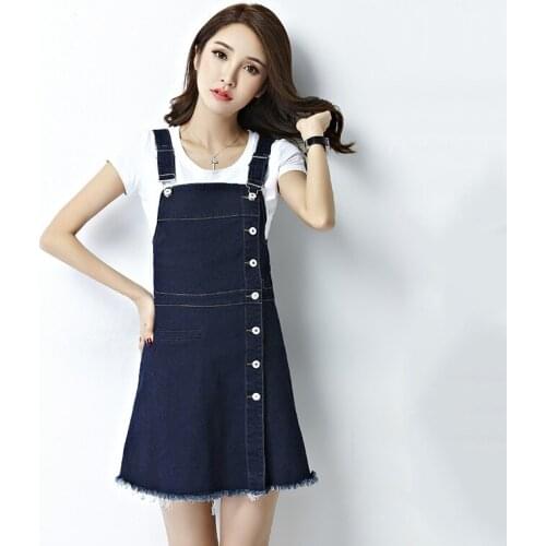New Summer Style Women Dresses Plus Size Fashion Casual Solid Single Button Strap Vest Jeans Dress For Women Denim One-Piece