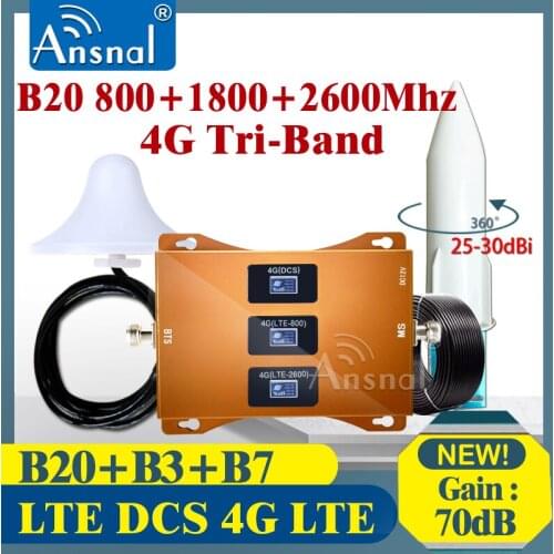 New!! Tri-Band B20 800 1800 2600Mhz 4G Cellphone Booster GSM Repear 2g 3g 4g Cellular Amplifier 4G Mobile Signal Booster LTE DCS