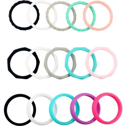 Boniskiss 15PCS/SET Women Silicone Wedding Band Ring Thin-Silicone Rubber Stackable Rings Size 4-10 Engagement Ring