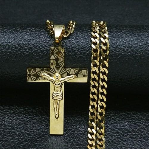 2021 Stainless Steel Jesus Cross Chain Necklace for Women/Men Gold Color Statement Necklace Jewelry collar cruz N9526S05