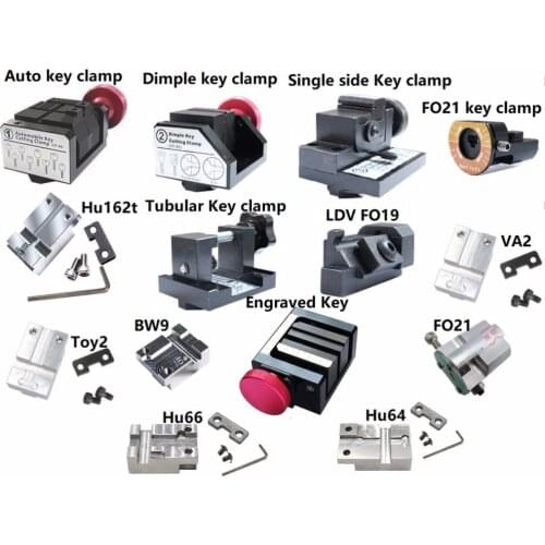 Full Key Clamps Work For SEC E9 Key Cutting Machine Dimple Single-side Tubular Hu162t FO21 FO19 BMW9 TOY2 VA2 Engraved Key Clamp