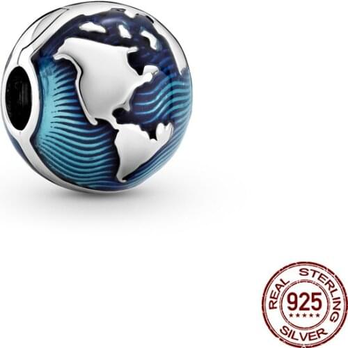 2021 New 925 Sterling Silver Globe Positioning Button Charm&Bead Fit Original 3mm Bracelet&Bangle Making Fashion DIY Jewelry
