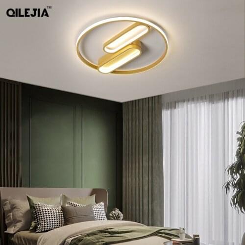 Modern LED Ceiling Lights Gold Body Round Lighting For Foyer Study Dining Room Bedroom Deco Dimmable Lamps With Remote Control