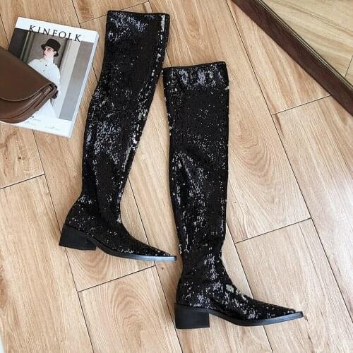 Modern Over-The-Knee High Glitter Boots Pointed Toe Women Shoe For Fashion Show Luxury Brand Designer Woman boots botas de mujer