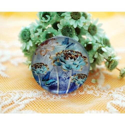 New Fashion Round 8 10 12 14 16 18 20 25 30 35 40mm Glass Flower Pattern Cabochon Glass Crafts Jewelry Accessories Supplies
