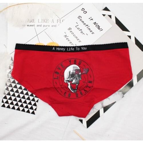 SP&CITY Fashion Design Women Red Skull Panties Sexy Cotton Seamless Briefs Punk Rock Cool Brazilian Underwear Girl Cute Lingerie