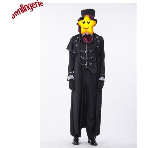 All balck Gothic Vampire Halloween Victoria Masquerade Party Devil costume for Men M40356