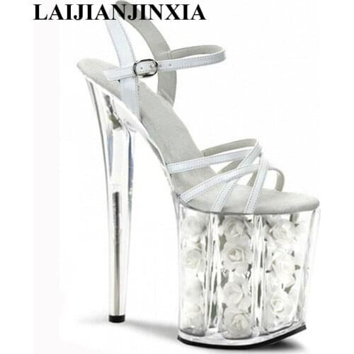 New 20cm Dance white flower wedding shoes women motorcycle high heel shoes dress pole dancing sandals Dance Shoes