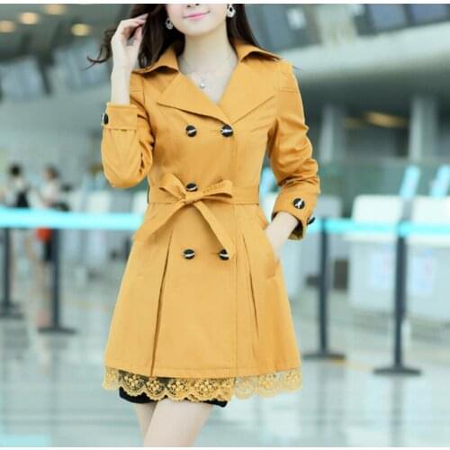Womens Leisure coat new slim Girdle bow lace double-breasted long-sleeved jacket style section Turn-down Collar outwear plus