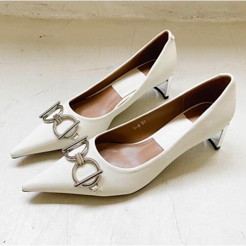 OLOMLB Womens Pointy Toe Buckle Strange Kitten High Heel Shoes Pumps Sandals Sexy Retro 3Colors Fashion New 2021