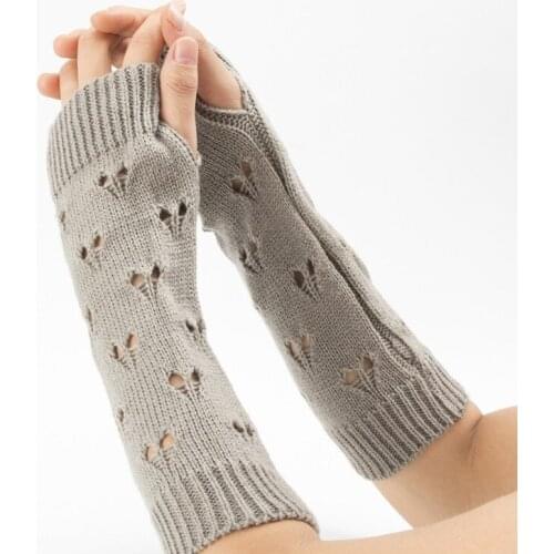 Autumn Winter Women Knit Gloves Arm Wrist Sleeve Hand Warmer Girls Love Long Winter Mittens Fingerless Gloves