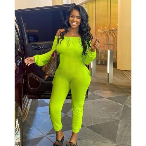 Women 's Jumpsuit 2021 Slash Neck Pocket Bodysuit Long Sleeve Solid Drawstring Romper Women Autumn Casual Streetwear Monos Mujer