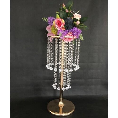 Gold Flower Stand Crystal Table Centerpiece Wedding Chandelier,Party Decoration 60cm Tall