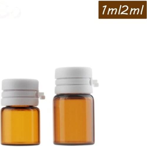 1ml 2ml Mini Amber Glass Vial with Tearing off Cap Essential Oil Bottle Sample Small Refillable Pot SN1704