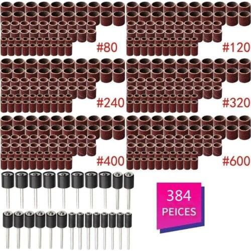 384 Pcs Drum Sanding Kit for Nail Drill Bits Dremel Accessories Rotary Tool Set Chainsaw Sharpener Drill Bit Polishing Wheels