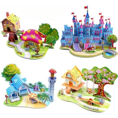 3D DIY Puzzle Jigsaw Model Castle Aircraft Carrier Tank Model Toys Cartoon House Assembly Paper Froth Environment Safety Toys
