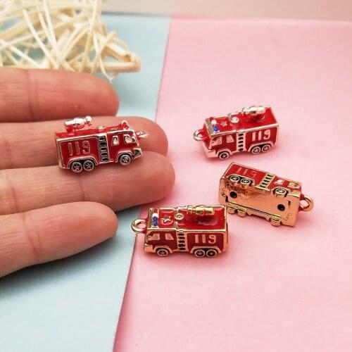 3D Fire Truck Pendant -BULK 2-enamel Chunky Car Red Firefighter Department Jewellry Making Finding DIY Fire Truck Engine Charms