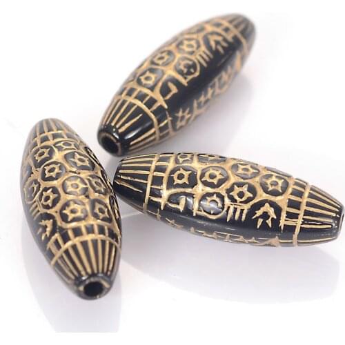 50 Pcs Coin Pattern Oval Shape Vintage Inspired Ethnic Acrylic Antique Design Beads For Jewelry Handmade DIY Making Accessories