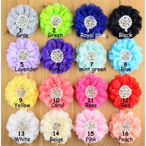 8cm chiffon cloth flower with rhinestones pearls patches hair bows hair garments accessories EL48