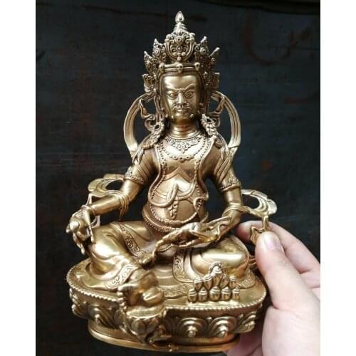 Antique Bronze Bodhisattva Kwan-yin Buddha the God of Wealth Statue
