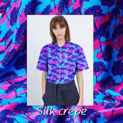 White waxberry Purple Mangrove Crepe de Chine Spring and Summer Dress Shirt Digital Printed Silk Clothing Fabric Free Shipping