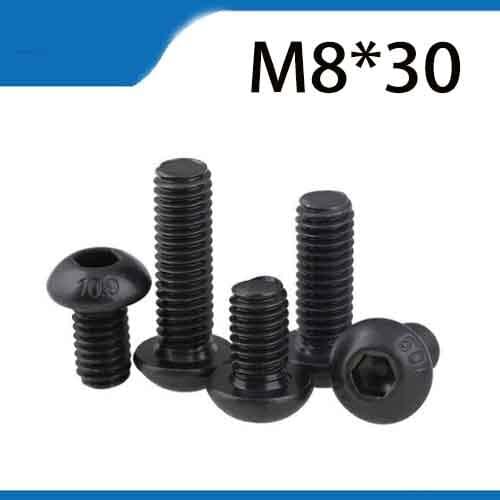 Free Shipping 20pcs M8x30 mm M8*30 mm yuan cup Half round pan head black grade 10.9 carbon Steel Hex Socket Head Cap Screw