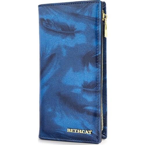 Beth cat Womens Wallet Genuine Leather Female Clutch Wallets ID Card Holder Fashion Long Ladies Purse Coin Purses Money Bag