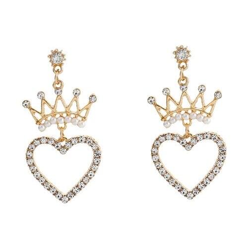 Shiny heart heart earrings long lovely temperament sweet INS girl web celebrity ear stud ear clip