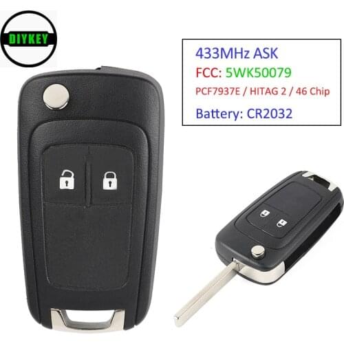 DIYKEY Flip Remote Key 2 Button ASK 433MHz PCF7937E / HITAG 2 / 46 CHIP for Chevrolet Aveo / Vauxhall Astra J /Opel FCC:5WK50079