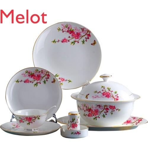 Home Bowl and Dish Set Jingdezhen Ceramic Plate and Bowl Combination High End Chinese Bone China Tableware Bowl and Plate Gift