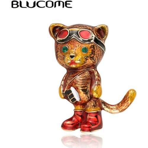 Blucome Enamel Lovely Police Cats Brooches For Women Men Animal Figure Coat Dress Shirt Accessories Fashion Brooch Pins Gifts