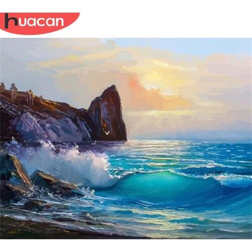HUACAN Paint By Number Sea DIY Pictures By Numbers Scenery Kits Hand Painted Painting Art Drawing On Canvas Gift Home Decor