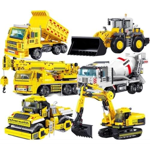 Engineering Bulldozer Machine Mixer Truck Vehicle Building Blocks Technical City Construction Bricks Educational Toys For Child