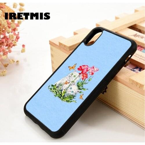 Iretmis 5 5S SE 6 6S TPU Silicone Rubber Phone Case Cover for iPhone 7 8 Plus X Xs 11 12 MINI Pro Max XR Blue Meow Meow