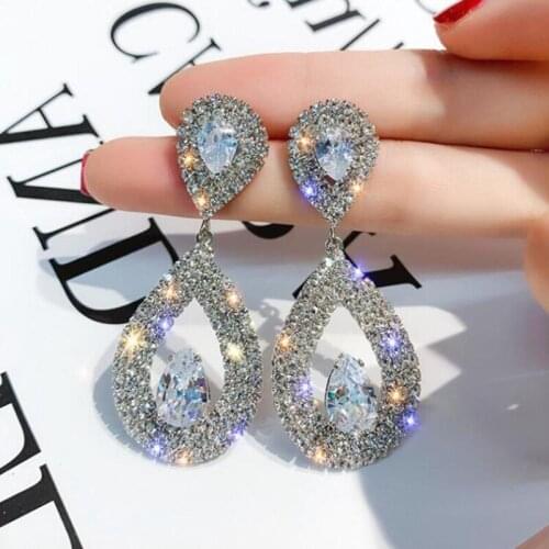 2020 Zircons Classic Water Drop Shaped Cubic Zirconia Crystal Bridal Earrings Wedding Jewelry For Brides Bridesmaid