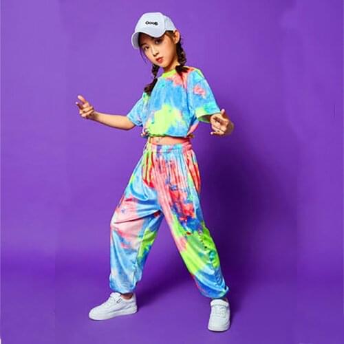 Children Street Dance Outfit Stage Performance Modern Jazz Dancing Clothes For Girl Childrens Day Costumes Short Sleeves Top