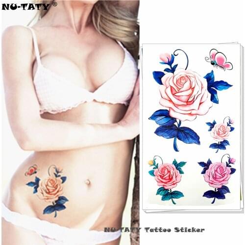Nu-TATY Beautiful pink flowers Temporary Tattoo Body Art Arm Flash Tattoo Stickers 17*10cm Waterproof Fake Henna Painless