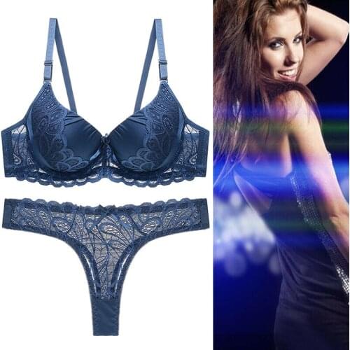 Lace Hollow Out Bralette Underwear Panty Set Sexy Blue Lady Push Up Bra Set Intimates Black Red Women Bra Brief Set 34-44 A B C
