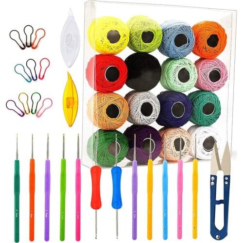 MIUSIE 16 Crochet Thread Balls 10 Lace Crochet Hooks Crochet Hooks for Crochet Cross Stitch Needlepoint Hand Embroidery
