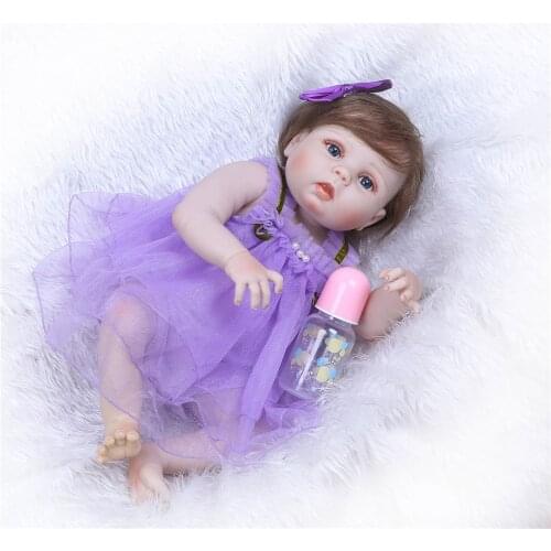 Lovely Real Like Baby Dolls Reborn 23'' Full Silicone Vinyl Reborn baby Doll Toys Realistic Lifelike Girl Wear purple Dress