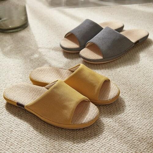 Summer Comfortable Couple House Shoes Women/Men Linen Slides Unisex Non-Slip Sandals Light Slippers Female Flax Flat Flip Flops