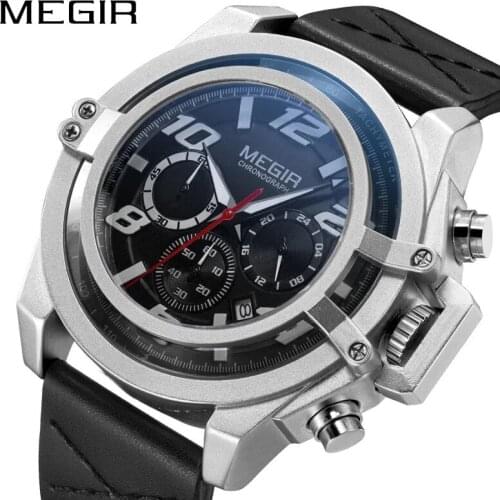 MEGIR 2021 New Multifunctional Fashion Luminous Leather Waterproof Casual Sports Clock Mens Watches Relogio Masculino 2052G