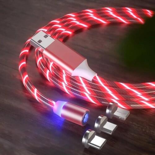 Magnetic Charging Mobile Phone Cable Flow Luminous Lighting Wire Charger Cord For Samsung LED Micro USB Type C For iphone Xiaomi