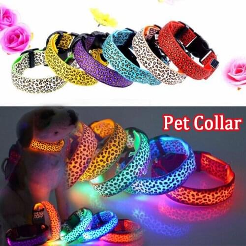Fashion Leopard Led Dog Collar Flashing Nylon Lighting Safety Pet Collar Luminous Pets Accessories Led Light Emitting Collar