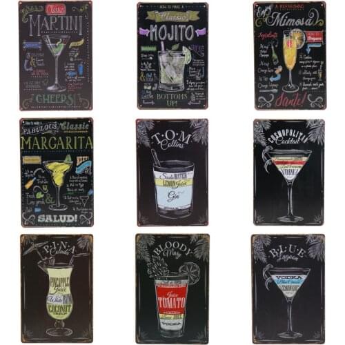 Mojito Martini Cocktail Pub Funny Tin Signs Bar Pub Up Retro Stickers Painting Man Cave Wall Stickers Retro Pub Cafe Bar