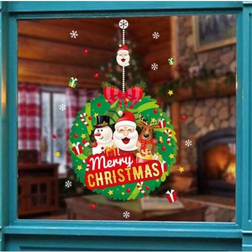 Cartoon Santa Claus Theme Wall Sticker Shop Window Sticker Home Decor 2021 Christmas Wall Sticker