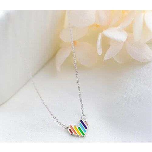 New Personality Beautiful Colorful Rainbow Love 925 Sterling Silver Jewelry Fashion Simple Heart Temperament Necklaces H475